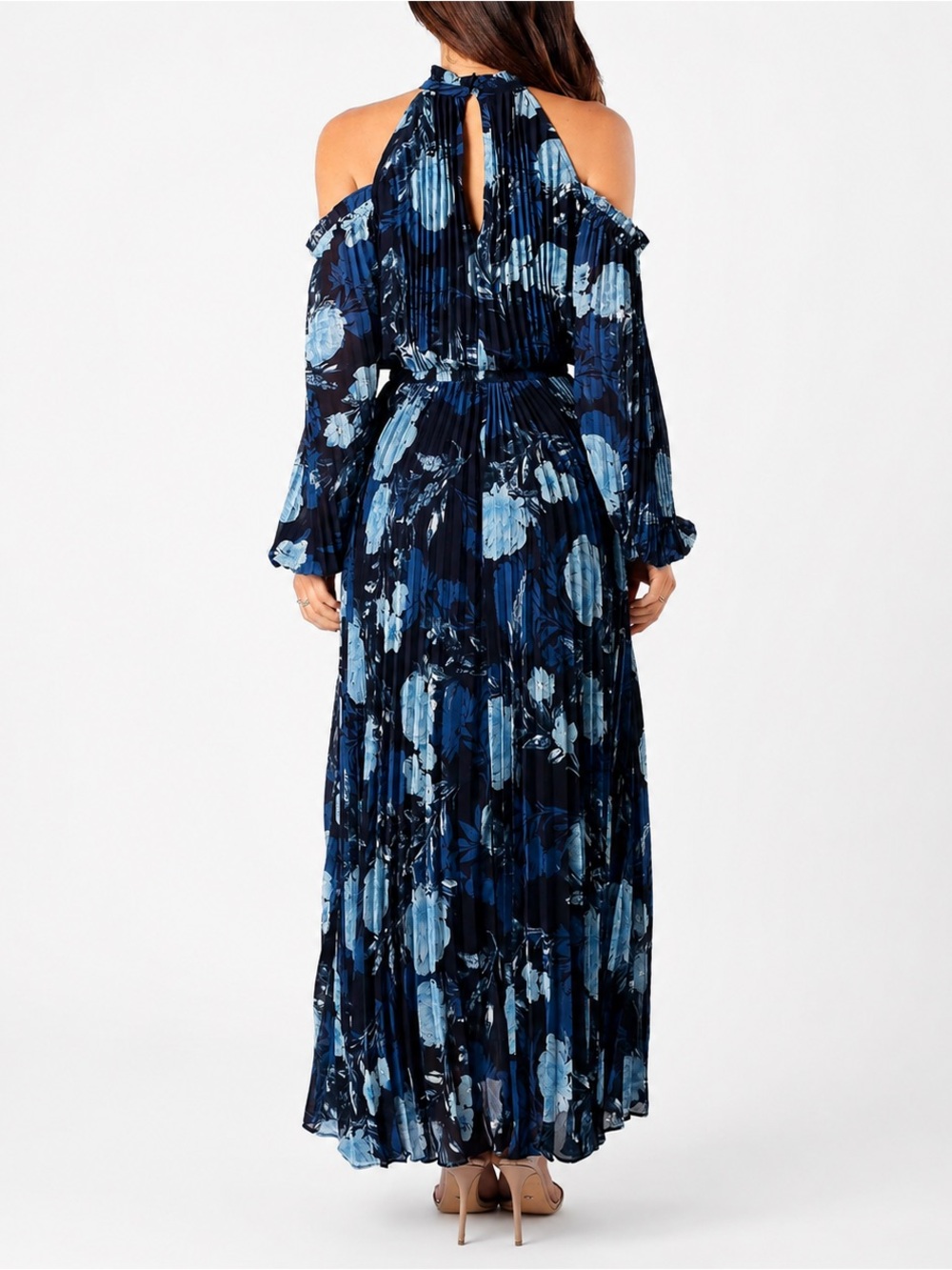 NEW Petal & Pup Hilary Pleated Blue Floral Long Sleeve Maxi Dress Size Medium - Picture 3 of 12